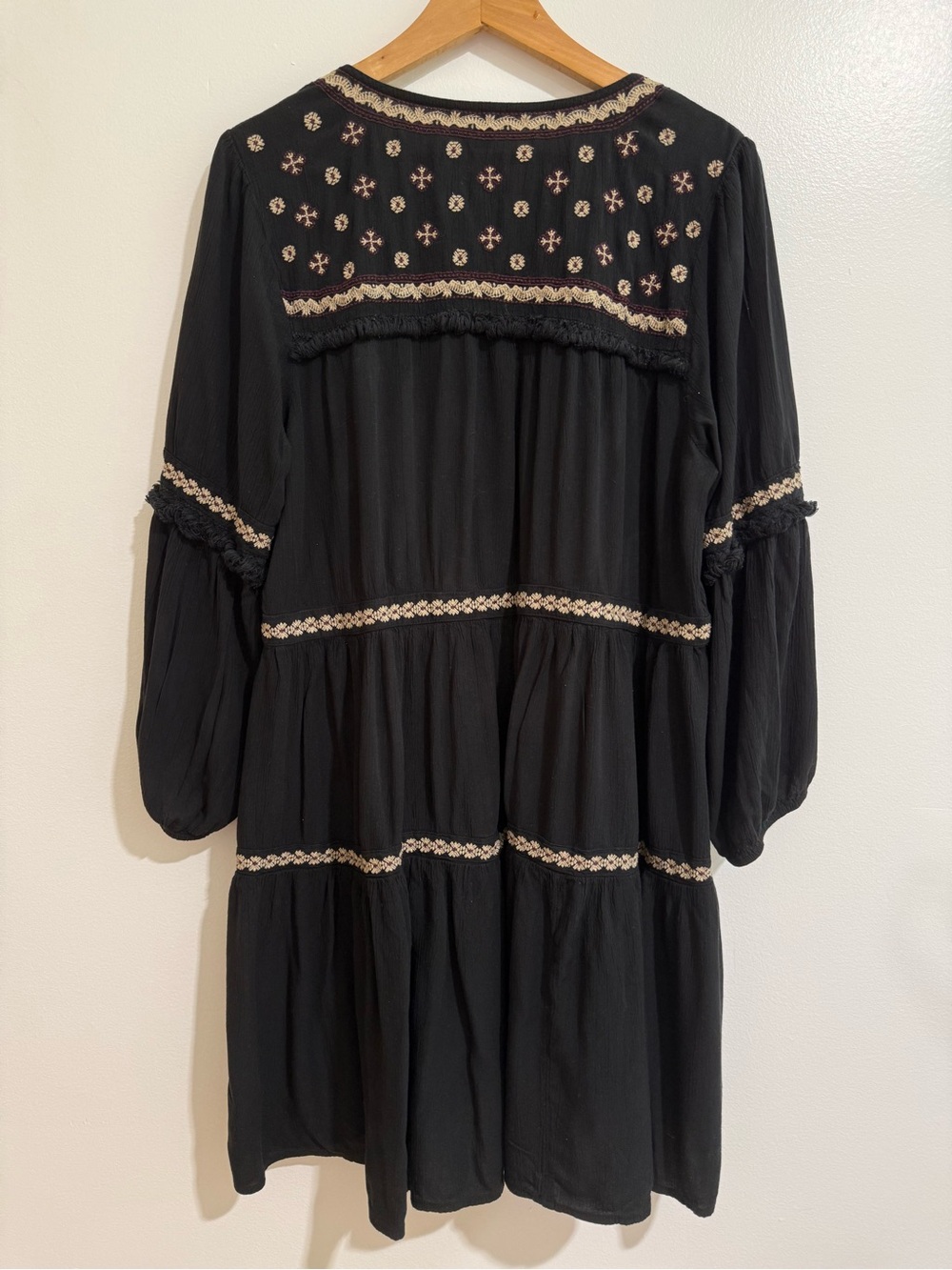 American Eagle Black Embroidered Boho Babydoll Mini Dress XL - Picture 2 of 13